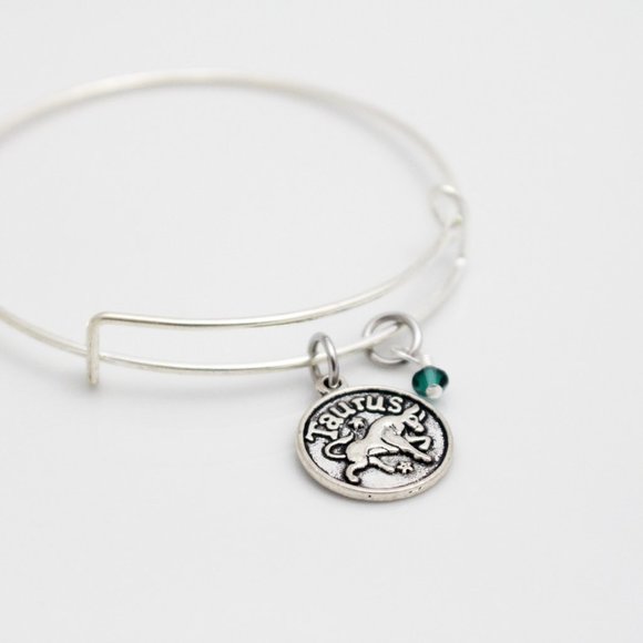 May Taurus Adjustable Charm Bangle - Handmade Zodiac Bracelet - Picture 6 of 11